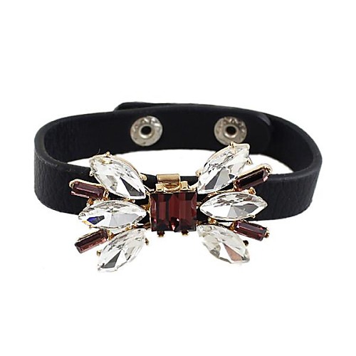 2014 Fashion Trends Adjustable Rhinestone Black Pu Leather Bracelet