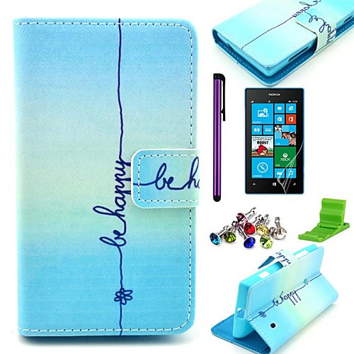 Be Happy Pattern PU Leather Case with Screen Protector,Stylus,Dust Plug and Stand for Nokia Lumia N520