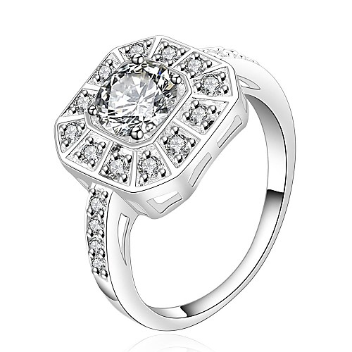 Fashion Women (Zircon Inlaid) White Silver-Plated Women Rings (White) (1 Pc)