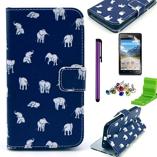 Elephant Carpet Pattern PU Leather Case with Screen Protector,Stylus, Dust Plug and Stand for Huawei Y530