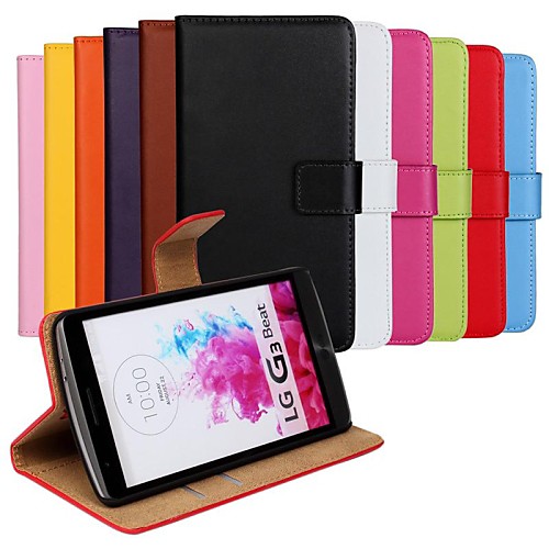 Slim Solid Color Genuine Leather Full Body Cover with Card and Stand Case for LG G3 mini/LG G3 Beat (Assorted Colors)