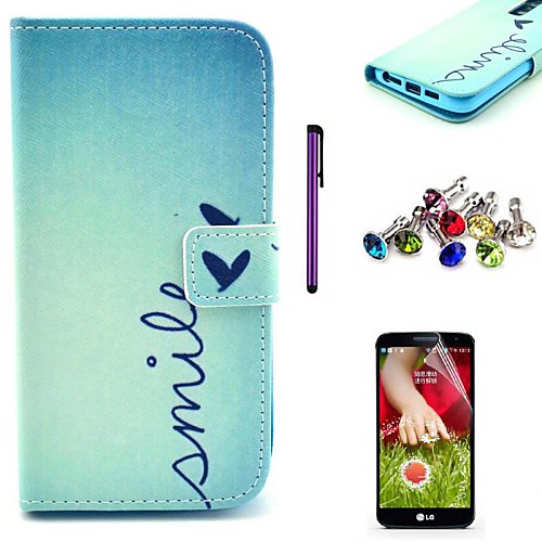 Smile Heart Pattern PU Leather Case with Screen Protector,Stylus and Dust Plug for LG G2/D802