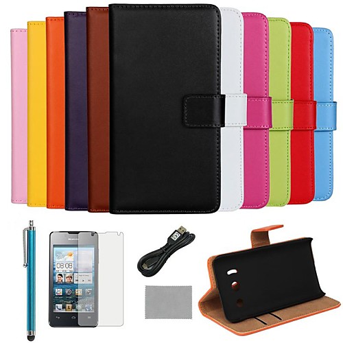 COCO FUN Ultra Slim Solid Color Genuine Leather Case with Film,Cable and Stylus for Huawei Y300(Assorted Colors)