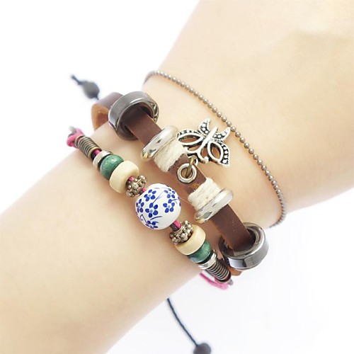 Vintage Beads Combination Handmade Leather Strand Bracelets