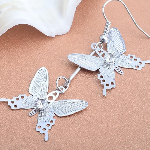 Lureme Fashion Drill Two White Butterflies Alloy Drop  Earrings