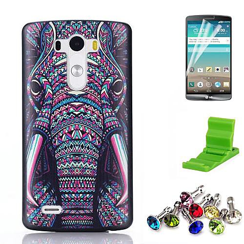 Tribal Elephant Pattern PC Hard Case with Screen Protector,Anti-dust Plug and Stand for LG G3