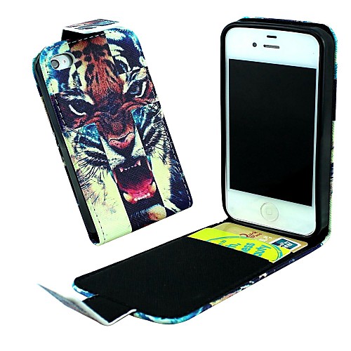 Tiger Head Vertical Flip  PU Leather Full Body Case with Card Holder for iPhone 4/4S