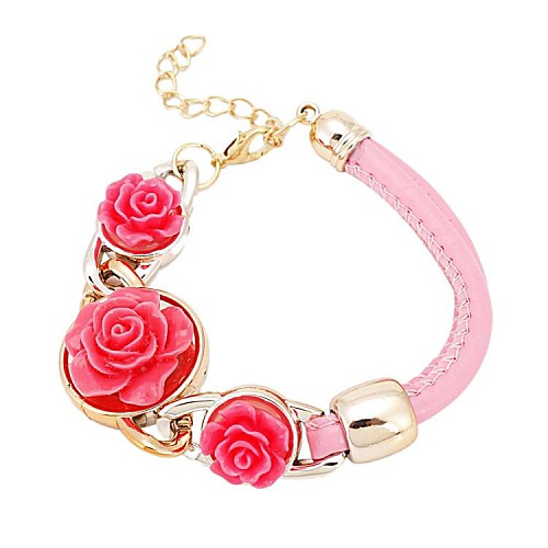 Fashion Leather Bracelet With Flowers (Random Color)