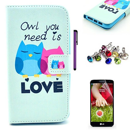 Love Owl Pattern PU Leather Case with Screen Protector,Stylus and Dust Plug for LG G2/D802