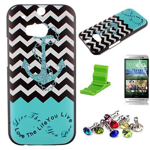 The Waves Ships Anchor Pattern PC Hard Case with Screen Protector,Dust Plug and Stand for HTC One M8