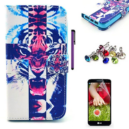 Cross Tiger Pattern PU Leather Case with Screen Protector,Stylus and Dust Plug for LG G2/D802