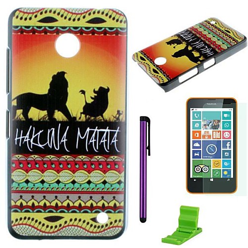 Hakuna Matata on Sunset Lion King Pattern PC Hard Case with Screen Protector,Stylus and Stand for Nokia Lumia 630/635