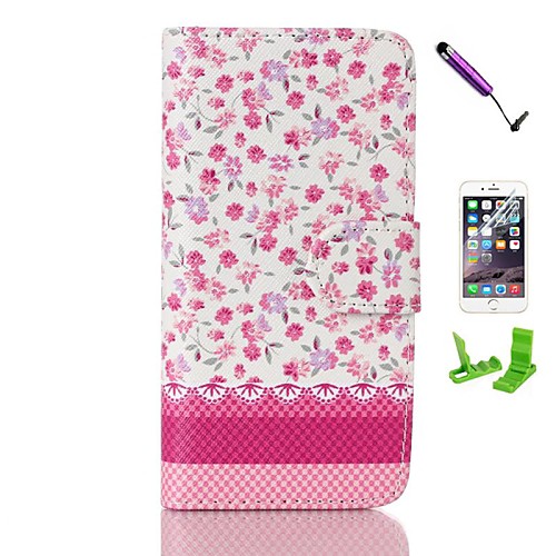 Rose Rugosa Pattern PU Leather Case with Screen Protector and Stylus for iPhone 6