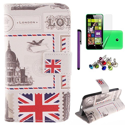 Britain London Stamp Pattern PU Leahter Case with Film,Stylus and Dust Plug for Nokia Lumia 630/635