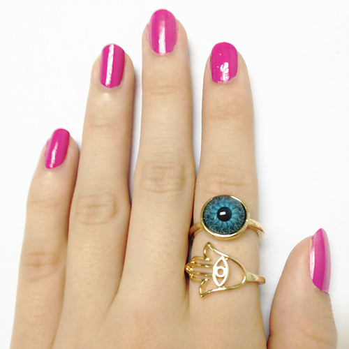 Punk Alloy Hamsa Evil Eye Statement Rings Set(Golden,Silver,Black)(2pc)