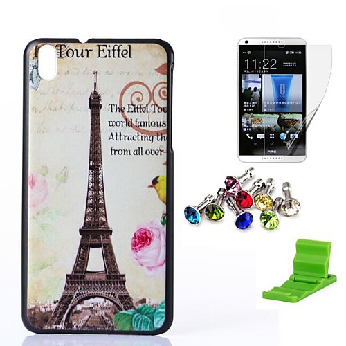 Flower,Bird and Tower Pattern PC Hard Case with Screen Protector,Anti-dust Plug and Stand for HTC Desire 816