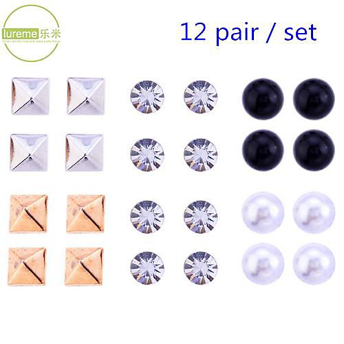 Lureme Fashion Rivets Crystals Stud Earrings 12 pairs