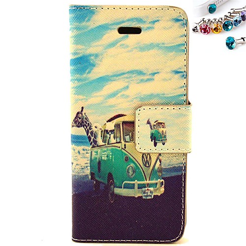 The Bus Pattern PU Leather Full Body Case with Card Slot and Stand for iPhone 5C