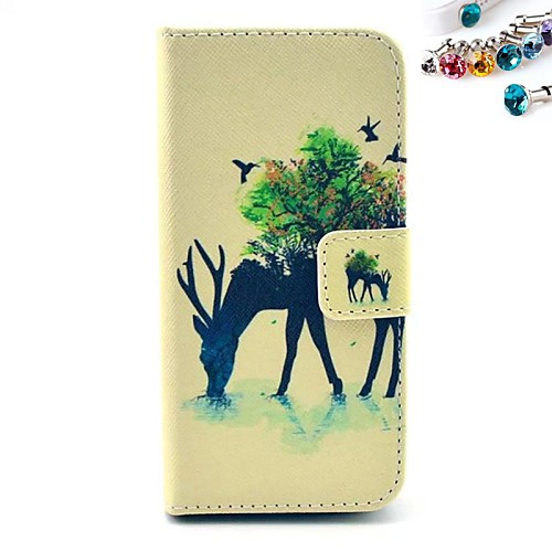 Sika Deer Pattern PU Leather Full Body Case with Card Slot and Stand for iPhone 4/4S