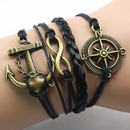 Lureme European Style Men's Anchor Black Compass Eight Characters Woven Bracelet