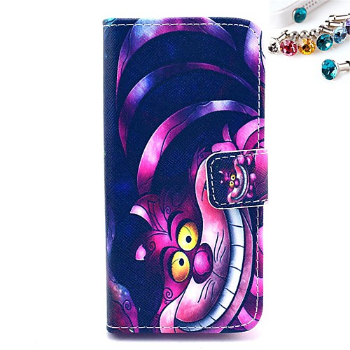 The Cheshire Cat Pattern PU Leather Full Body Case with Card Slot and Stand for iPhone 5/5S