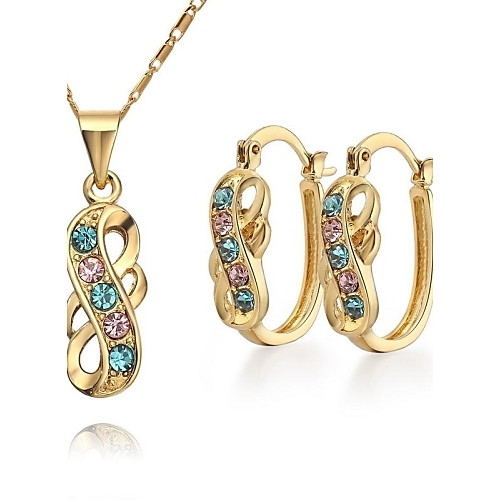 Z&X Korean Style 18K Gold Plated Rhinestone Pendant Necklace Earrings Jewelry Set (1 set)