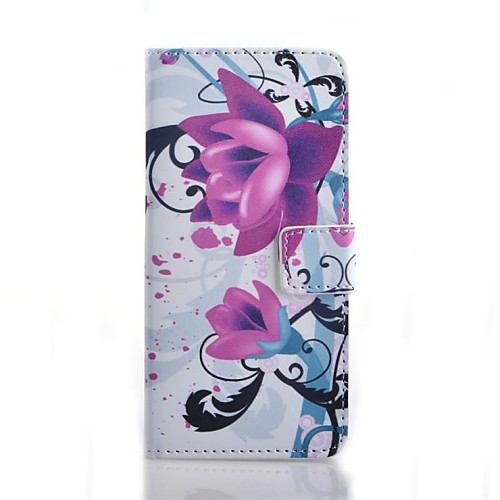 Purple Flower Pattern PU Leather Case with Stand and Card Slot for Wiko Wax