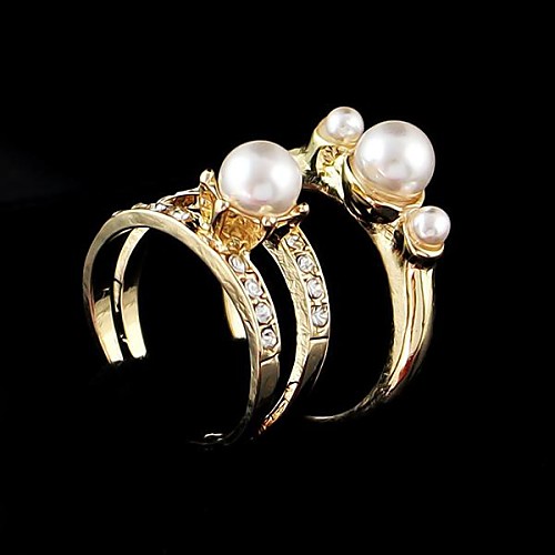 2014 New Simple Design Fake Pearl Two Finger Rings Set