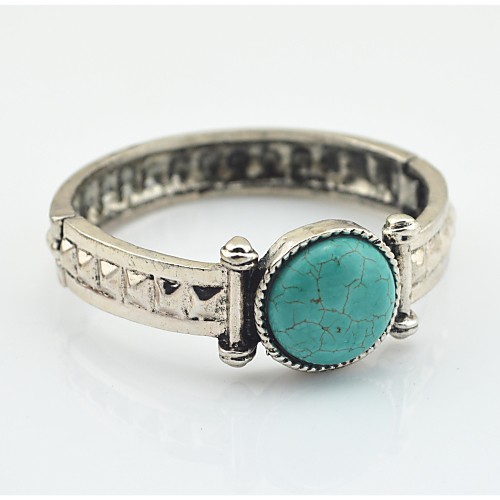 Toonykelly Vintage Look Antique Silver Turquoise Stone Bangle(1 Pc)