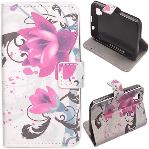 Purple Flower Pattern PU Leather Case with Stand and Card Slot for Wiko Sunset