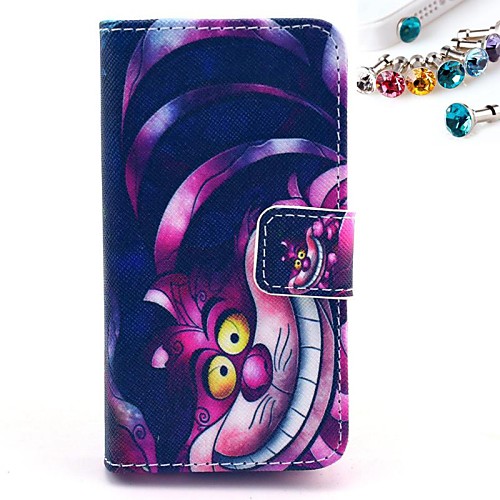 Cheshire Cat Pattern PU Leather Full Body Case with Card Slot and Stand for iPhone 4/4S