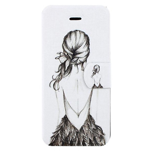 Beauty Backless Girl Pattern Clamshell PU Leather Full Body Case with Card Slot for iPhone 5C