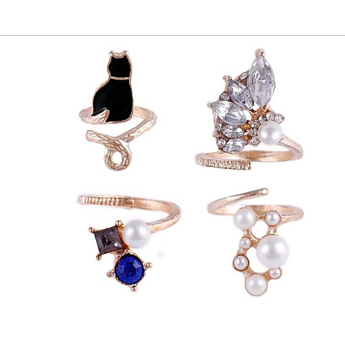 Japanese Kitty Pearl Four-piece  Midi Rings