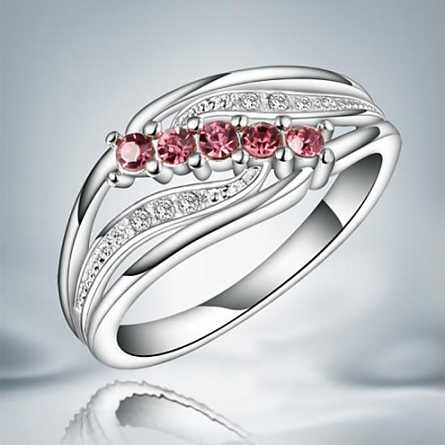 Fashion Red And White Zircon Silver Statement Ring For Wedding For Women (1 pc)