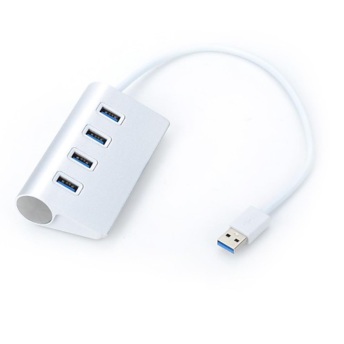 VINA Portable 4-Port USB 3.0 Super Speed 5.0Gbps Hub for Tablet / PC - Silver  White