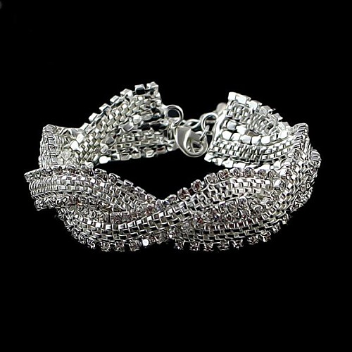 2014 New Coming Silver-Tone Rhinestone Chain Braided Bracelet