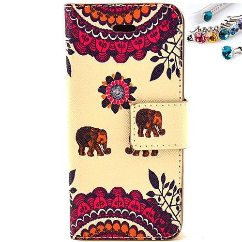 Elephant Pattern PU Leather Full Body Case with Card Slot and Stand for iPhone 5C