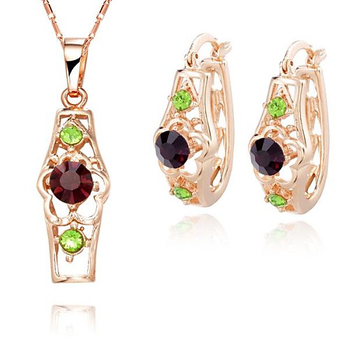 Z&X European Style 18K Gold Plated Rhinestone Pendant Necklace Earrings Jewelry Set (1 set)