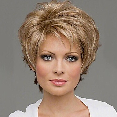 

capless mix color extra short high quality natural curly hair synthetic wig with side bang