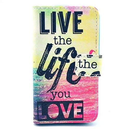 Live Life You Love Pattern PU Leahter Full Body Cover with Stand and Card Slot for Huawei Y330