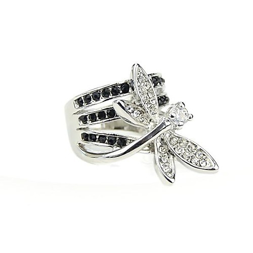 2014 New Arrivals Silver Plated Shining Rhinestone Dragonfly Fashion Ring