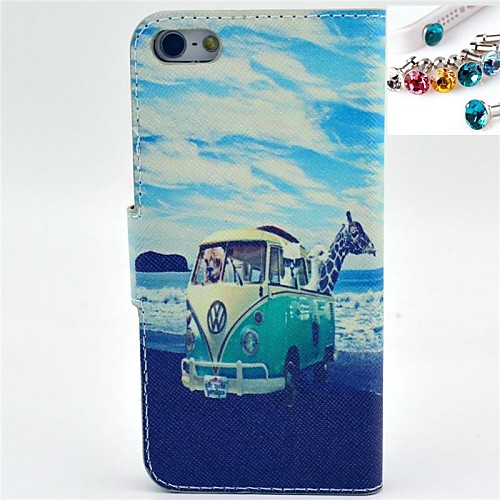 The Bus Pattern PU Leather Full Body Case with Card Slot and Stand for iPhone 4/4S