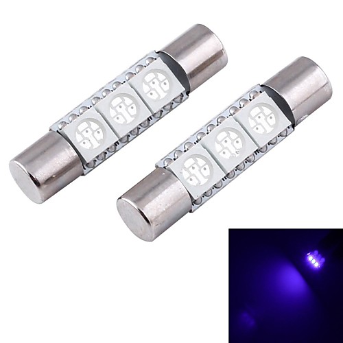 t6 гирлянда 28mm 1W 30lm 3-SMD 5050 LED Blue Light автомобилей защитная пластина лампы (12V / 2 шт)