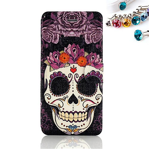 Dust Plug and Skull Pattern PU Leather Full Body Case with Card Slot and Stand for iPhone 6