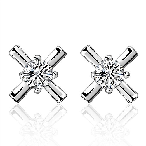 Romantic Silver-Plated Stud Earrings (White) (1 Pair)