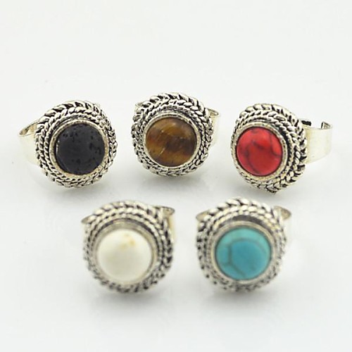 Toonykelly Vintage Antique Silver Turquoise Tiger Volcano Stone Adjustable Finger Ring(1pcs)