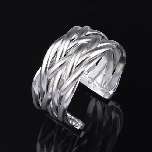 Women's Fashion Weave Silver Plated Open Ring