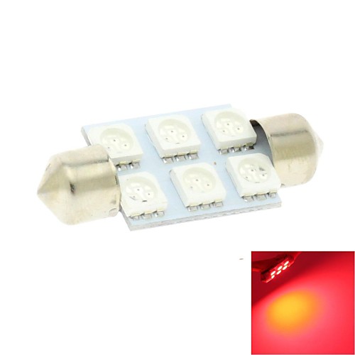 36мм 6x5050 SMD LED 100Lm красные огни гирлянда купол чтение карту номерного знака лампочку для автомобиля (DC 12V)