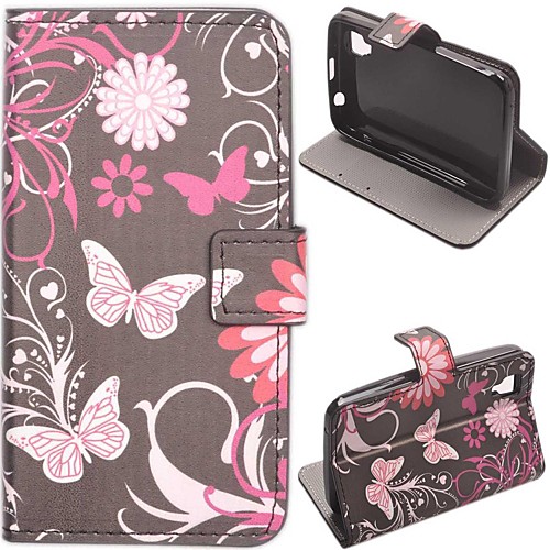 Pink Butterly Pattern PU Leather Case with Stand and Card Slot for Wiko Sunset