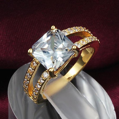 Fashion Golden Two Rows Of Zircon Statement Ring For Women (1 pc)